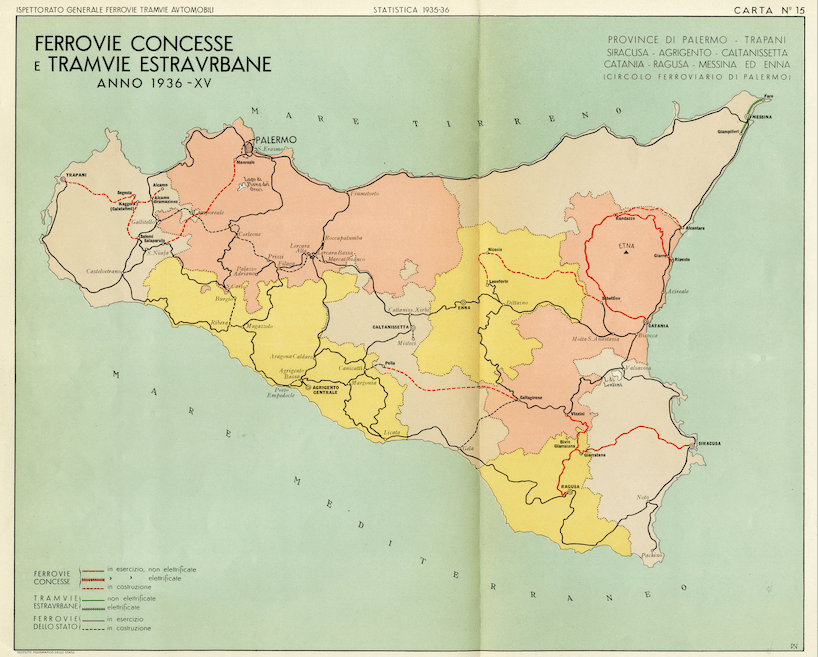 mappa ferrovie sicilia 1936